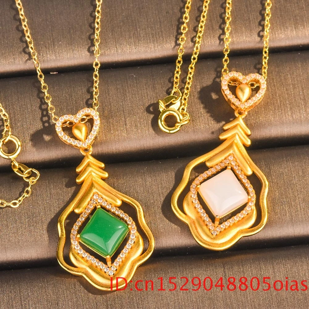 

Natural Hetian Jade Pendant Necklace Gifts Jewelry Chalcedony Amulet 925 Silver Heart Women Fashion for