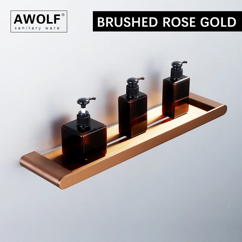 

Bathroom Shelf Brushed Rose Gold single Layer Wall Mounted Bathroom Accessories 304 Stainless Steel Hardwares AZ5155-3