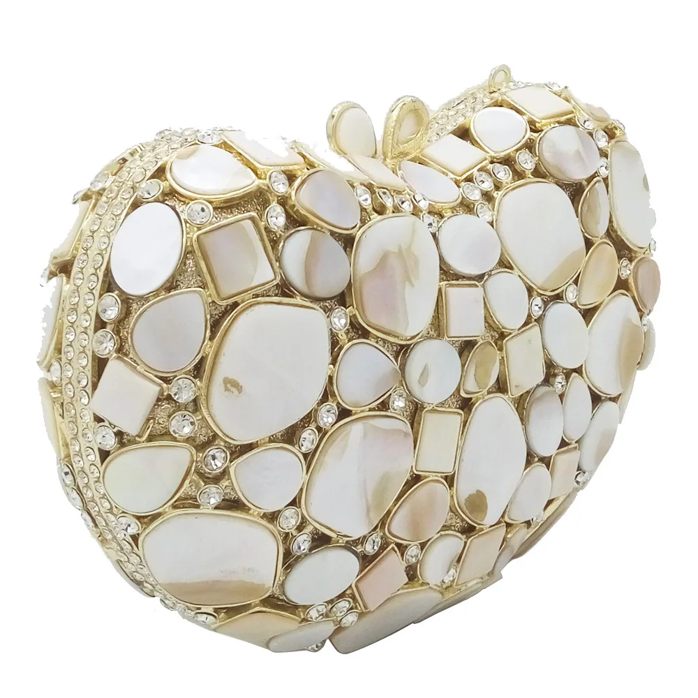 

Double Flower Natural Shell Women Evening Purses and Handbags Bridal Crystal Clutch Bag Wedding Party Bag