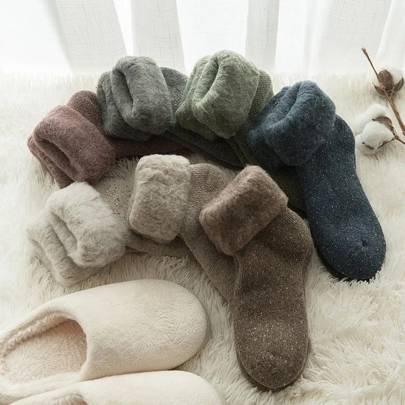 

NEW Thicken Winter Warm Wool Socks Women Japanese Style Solid Color Towel Christmas Socks for Ladies 102402