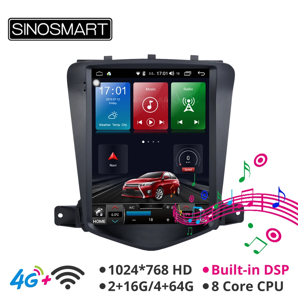 Sinosmart Android 8,1 Tesla стиль HD экран 9,7 ''автомобильный gps-плеер Радио Навигация для Chevrolet Cruze/Daewoo Lacetti 2009
