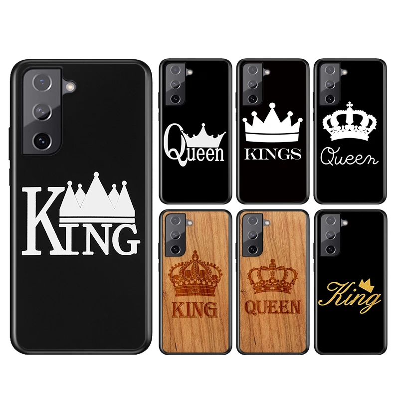 

King Queen Couple For Samsung Galaxy S21 S20FE S10 S10e S9 S8 S7 S6 Ultra Plus Lite Edge 5G Black Soft Phone Case