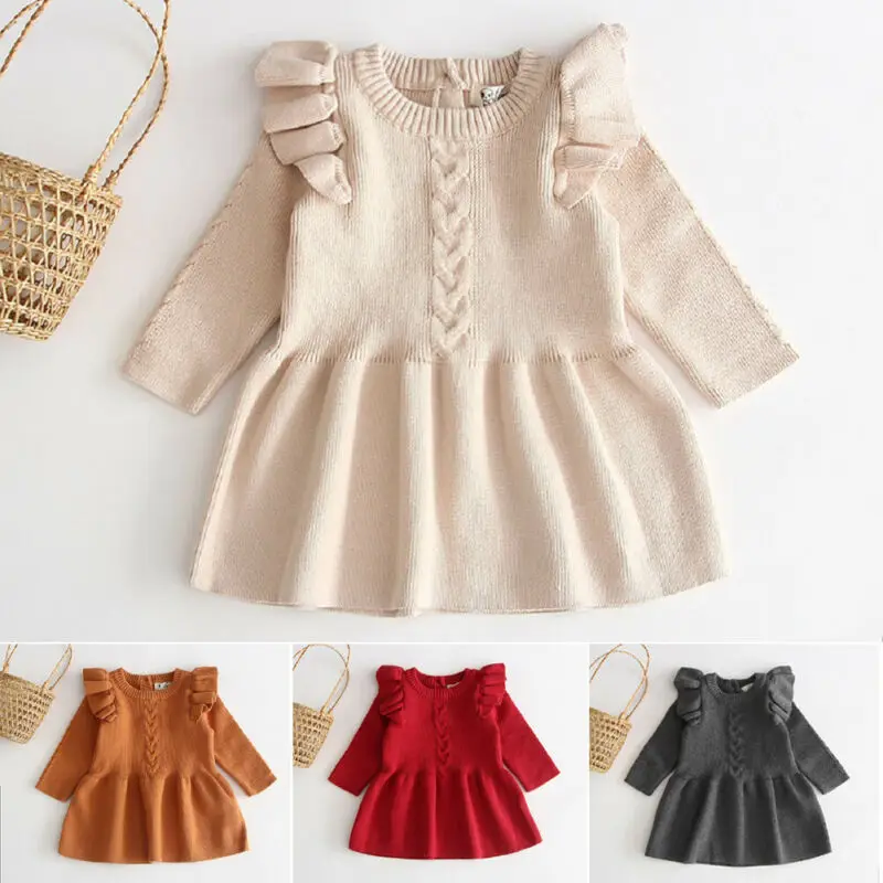 Autumn Winter Kid Baby Girl Clothes Ruffle Princess Dress Knitted Tutu | Детская одежда и обувь
