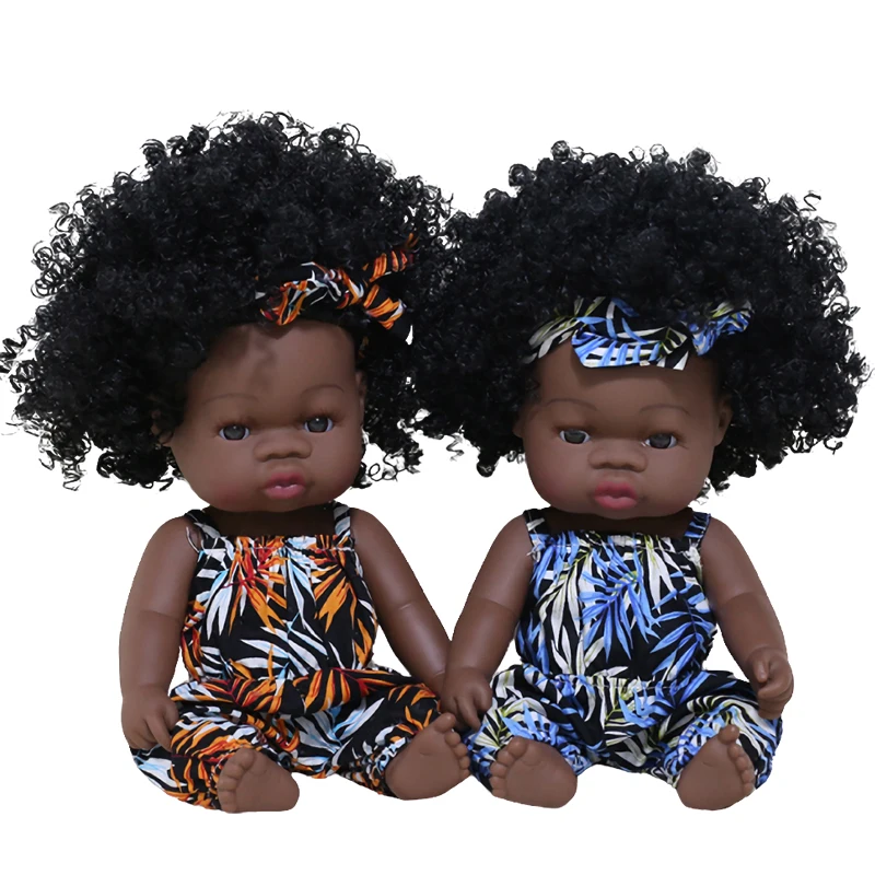 

35cm Black Skin African Black Baby Reborn Baby Doll Toy Full Silicone Explosion Head Rebirth doll Princess Birthday Fashion Gift