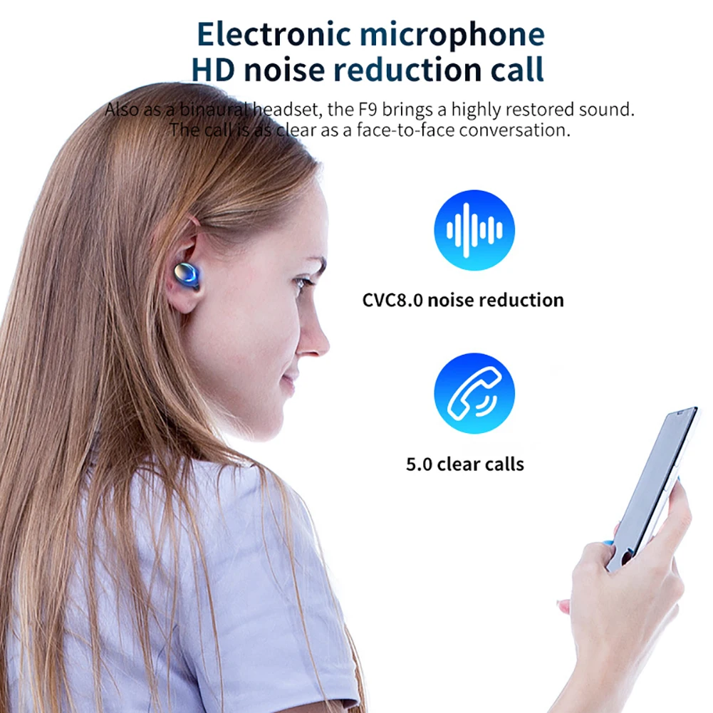 F9-5C TWS Цифровые Bluetooth 5.0 Беспроводные спортивные наушники с 9D стереозвуком Hi-Fi
