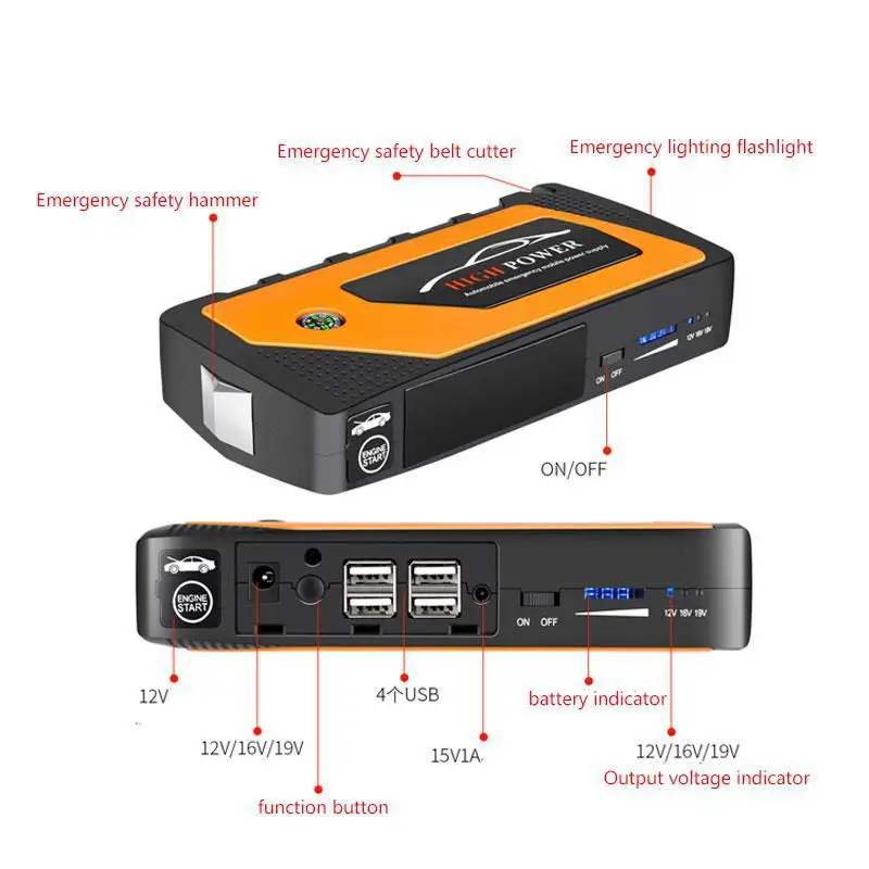 

1 Set 12V Car Jump Starter Power Bank Auto Jump Start-up Emergency Starting Device For Car Portable Power Source Power Bank
