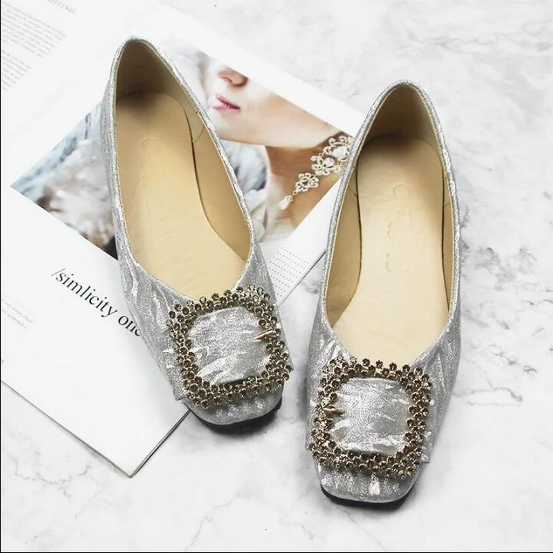 

Single Shoe Female Flat 2020 New Spring Soft Sole Large Size Female Shoes Small Size Gold Silver Wedding Shoes Bridesmaid Shoes