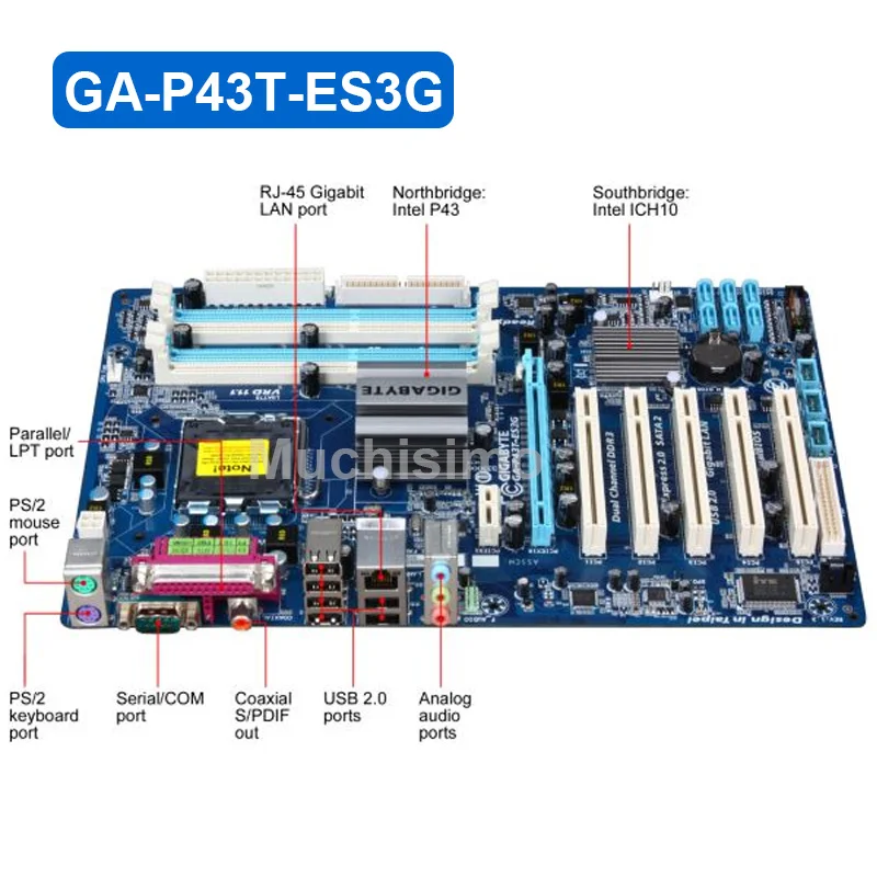 Разъем LGA 775 Intel DDR3 Gigabyte GA-P43T-ES3G оригинальная материнская плата 16G P43 P43T-ES3G настольная материнская плата Б/у P43 T ES3G