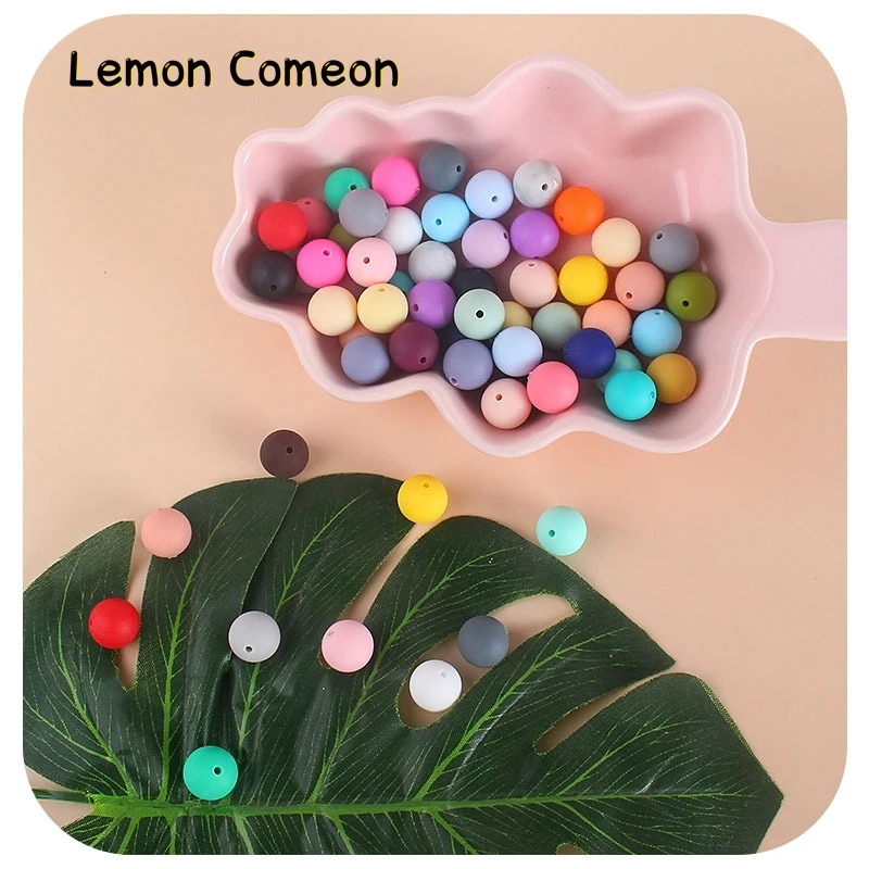 100Pcs 15mm Silicone Food Grade Teething Beads Round Loose Colorful Baby Chewable Beads BPA Free SiliconeTeether For DIY