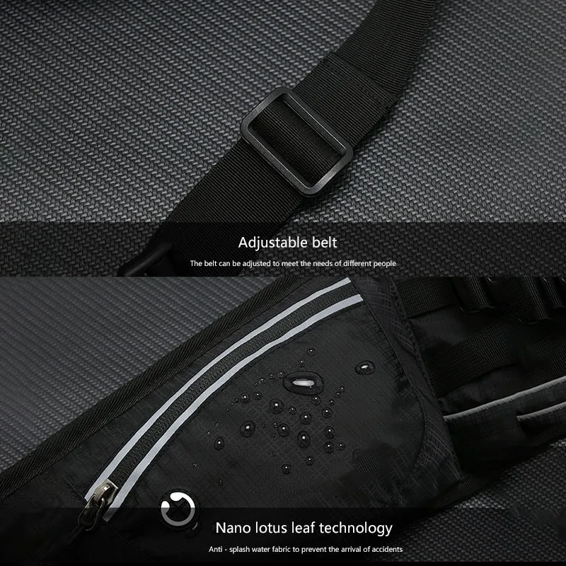 

New Water Bottle Bag Fashion Waterproof Pack Durable Nylon Big Capacity Zipper Breathable Waist Belt Bag With Earphone Hole
