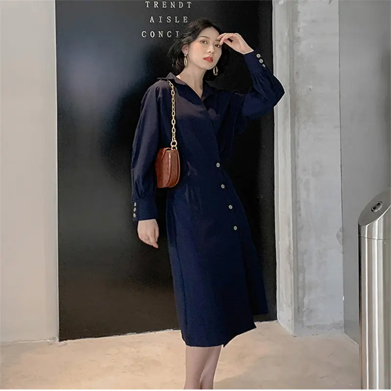 HziriP шикарные синие женские свободные с регулируемой талией офисные стройные