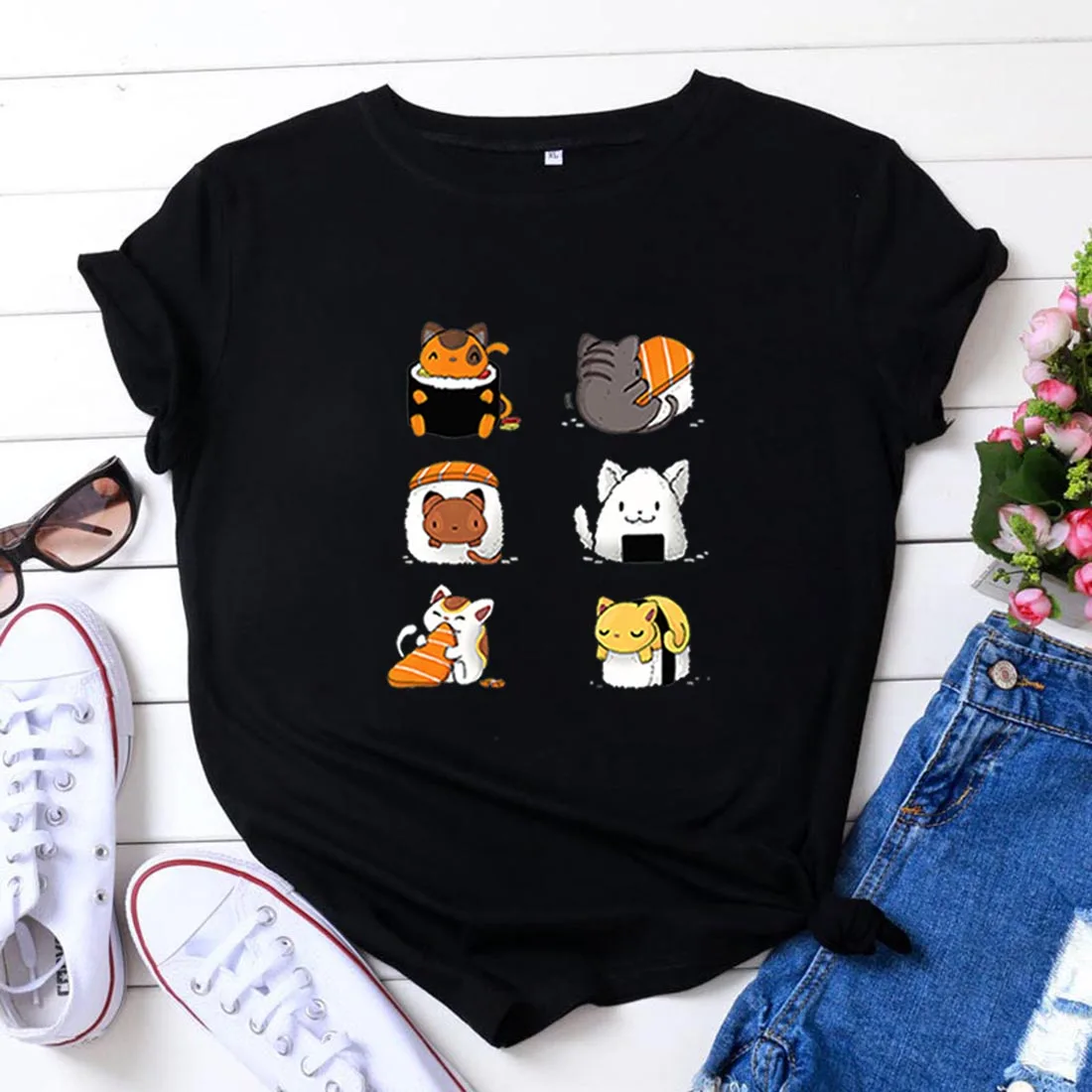 

Lovely Cat Letter Print T Shirt Women Cotton O Neck Short Sleeve Summer T Shirts Women Tops Casual Camiseta Mujer Loose Femme