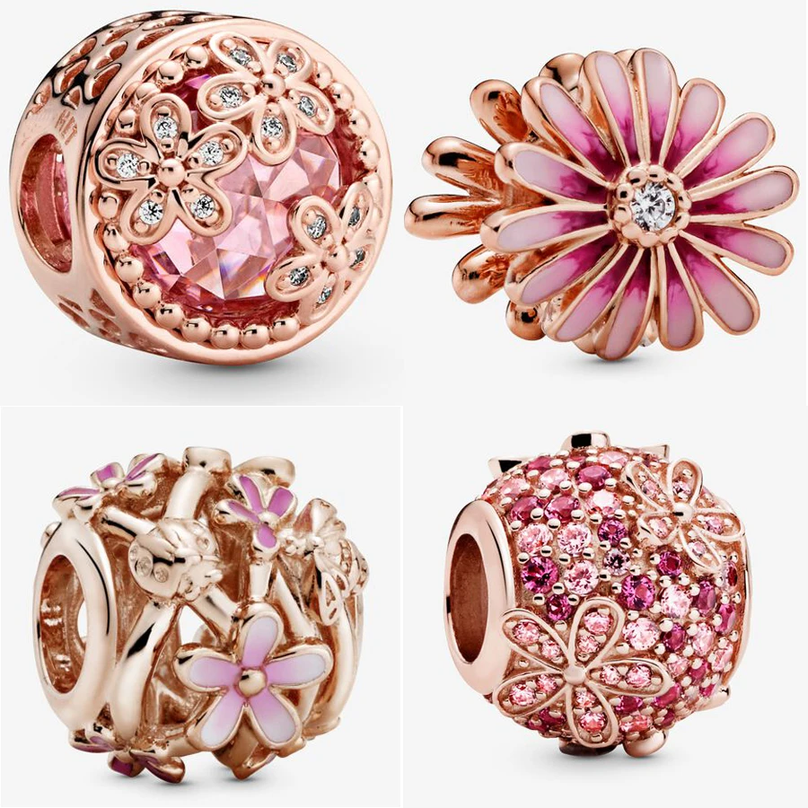 Новинка 2020 подвеска Шарм серебристый розовый цветок маргаритки подходит для