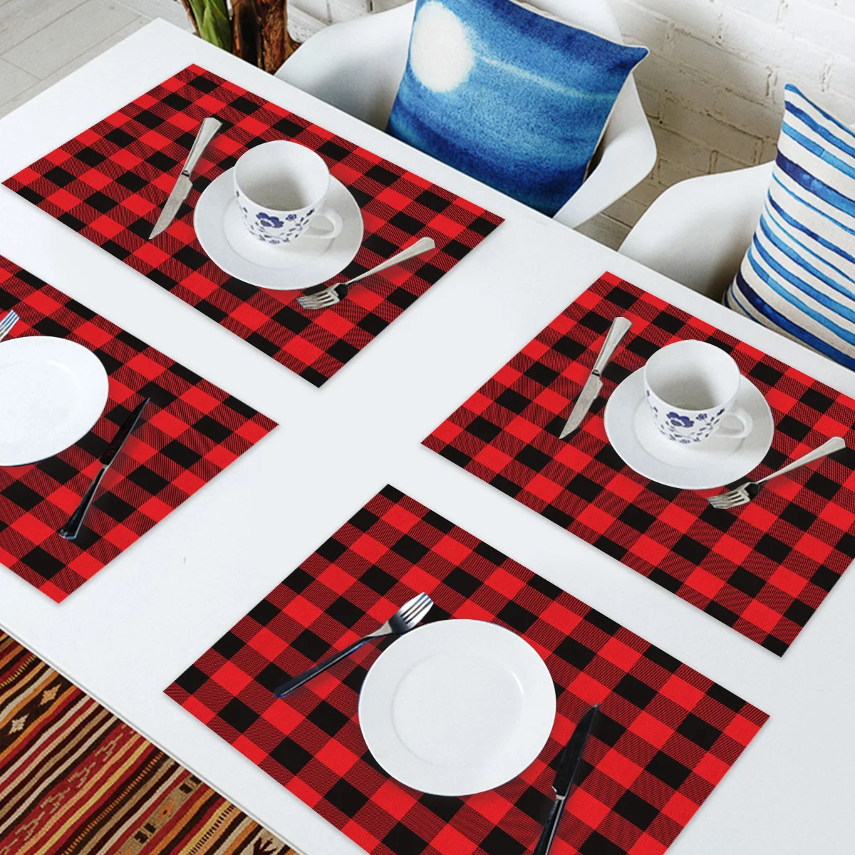 Набор ковриков для стола в клетку 4/6 шт.|Коврики и подложки| |