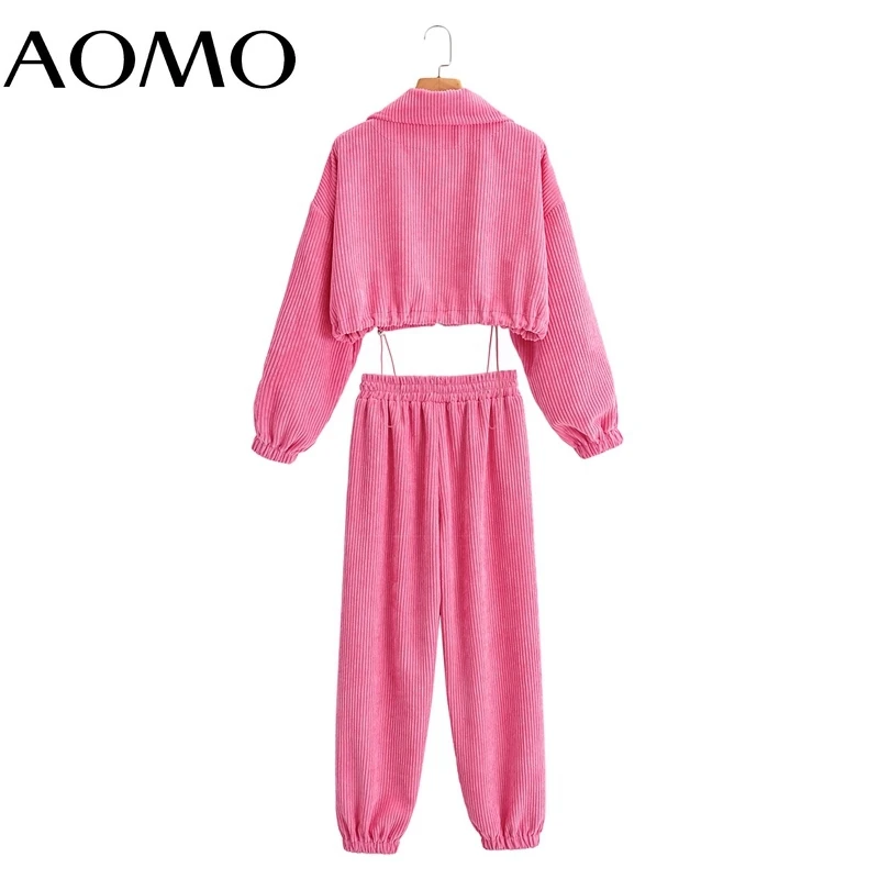 

AOMO 2021 Women Tracksuit Sets Oversized Crop Top Suit 2 Pieces Sets Jacket Pants Suits 8Y69A