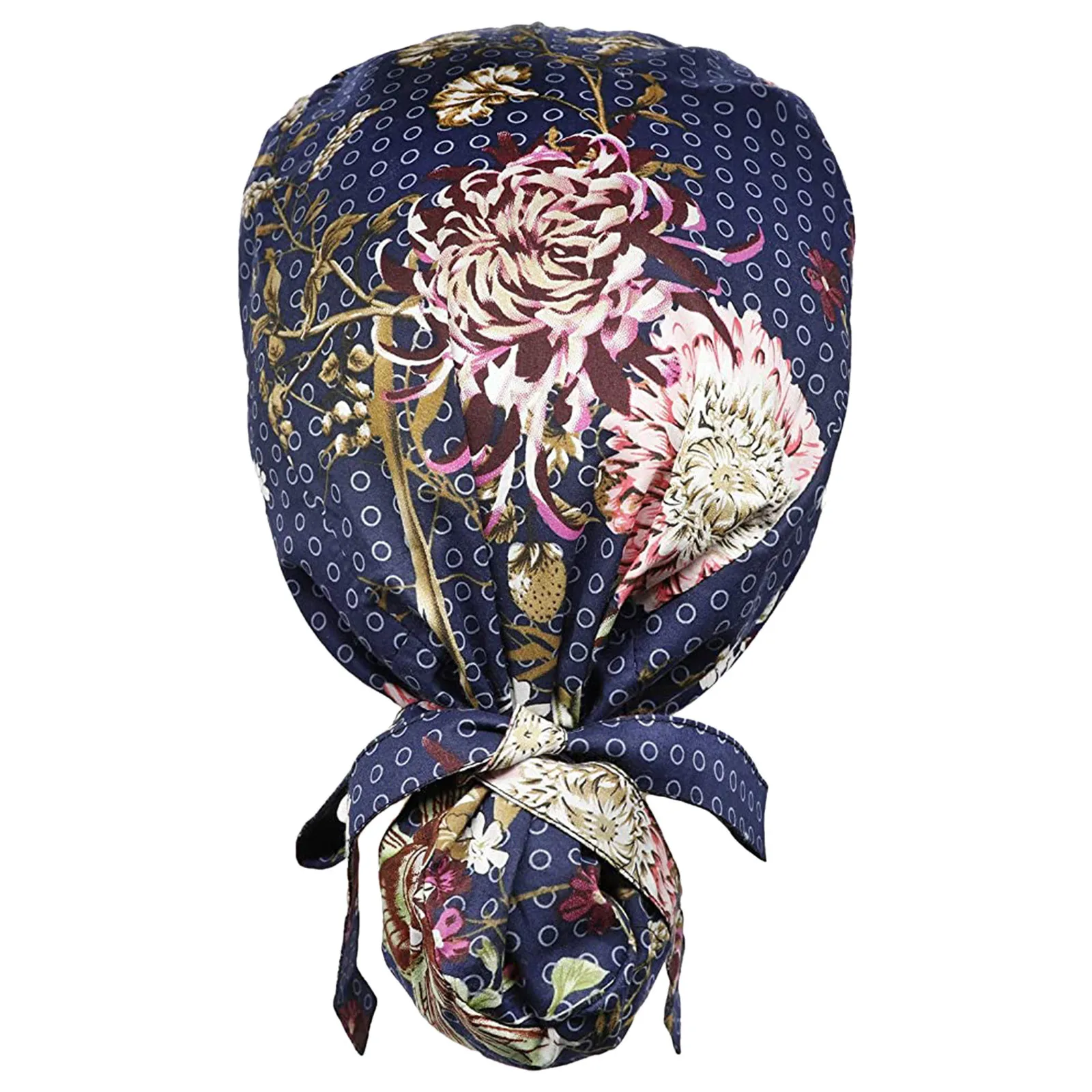 

gorros enfermera Unisex Nurse Working Scrubs Cap Cotton Floral Printed Buttons Bouffant Hat Sweatband gorro sanitario mujer N*