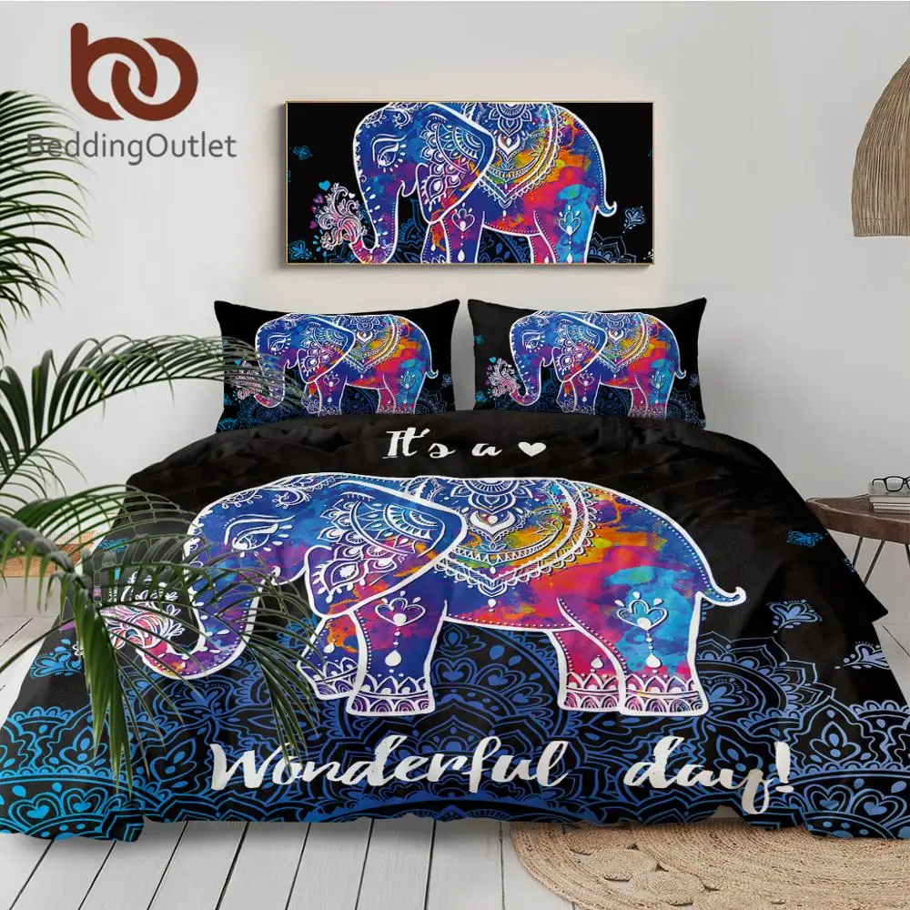 Комплект постельного белья с цветным слоном набор королевского размера в стиле