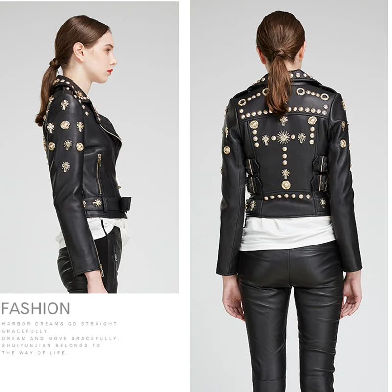 

SHZQ женская кожаная куртка, пальто из натуральной овечьей кожи для женщин 100%, пальто из овечьей кожи, женское мотоциклетное пальто из натурал...