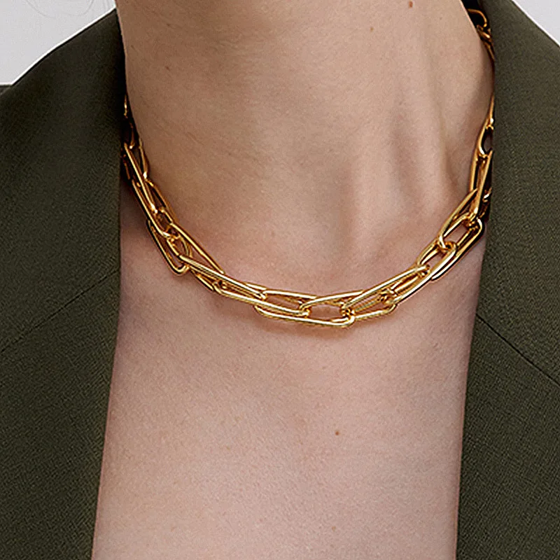 

Female Plain Ring Clavicle Retro Simple Wild Hip Hop Personality Stacked Metal Chain Necklace Party Banquet Jewelry For Women