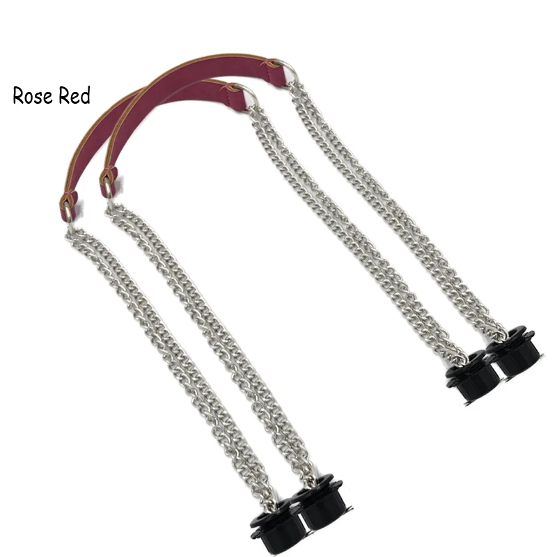 Silver Rose Red 1 пара кожаных плоских ручек Superfiber с двойной металлической цепочкой для O Bag для EVA Obag, аксессуары для женских сумок - Цвет: Silver Rose Red
