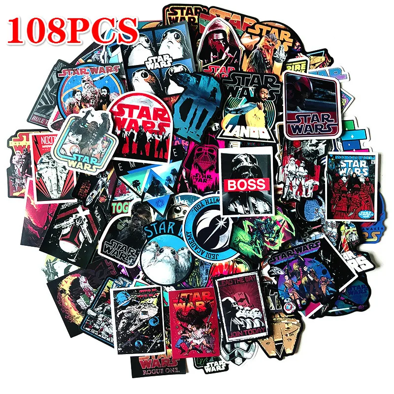 108PCS 108 шт./упак. Звездные войны наклейка s для детей компьютер PS4 на ноутбук ТВ холодильник велосипед Водонепроницаемая наклейка аниме наклейка - Цвет: 108PCS