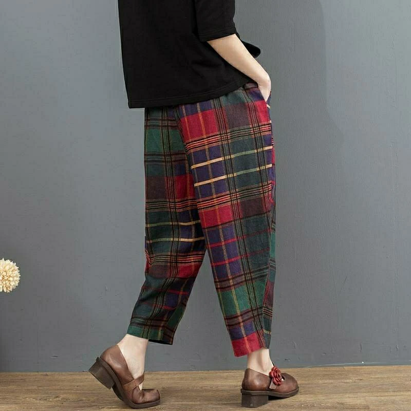 Новые весенние искусство Стиль женские штаны шаровары с эластичной резинкой на