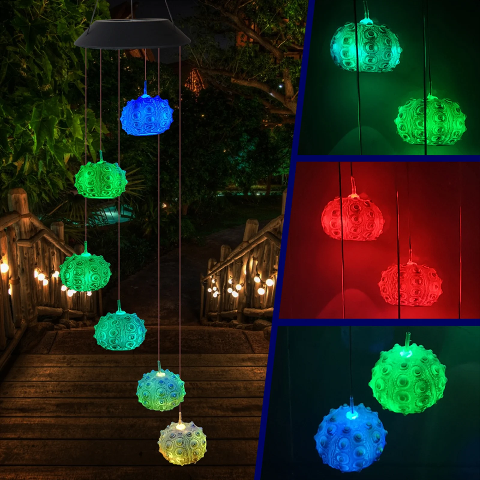 

Color Changing Solar Power Wind Chime Crystal Ball Hummingbird Butterfly Waterproof Outdoor Windchime Light for Patio Yard Garde