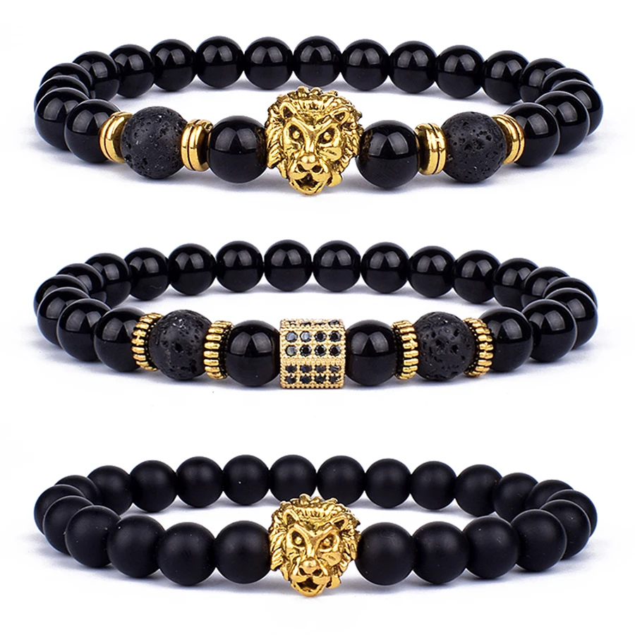 

Obsidian Lion Head Charm Bracelets Lava Stone Zircon Prism Bracelets & Bangles for Women Friendship Balance Healing Jewelry Gift
