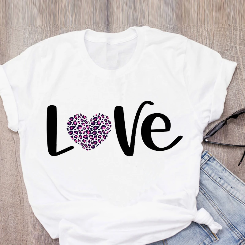 

WK Leopard Love Women T Shirt Short Sleeve O Neck Loose Ladies ing Lady Tees Tops Female T Shirt