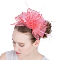 sinamay fascinators hair clip women wedding with feather nice pink hair accessories women party hat wedding headwear hair pins