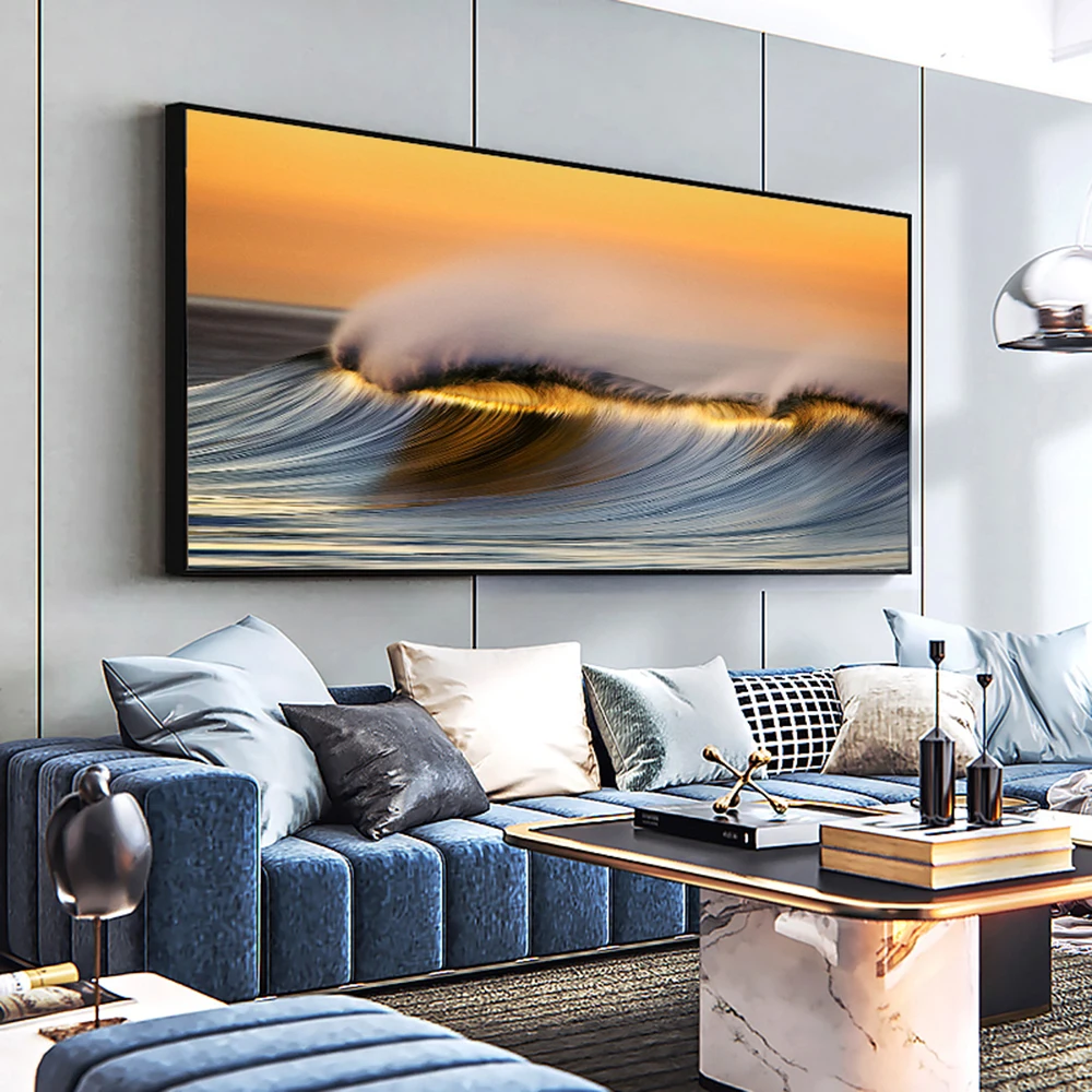 

New Nordic Modern Blue Sky White Clouds Sea Beach Waves Scenery Dusk Poster Canvas Painting Wall Art Picture Home Decoration