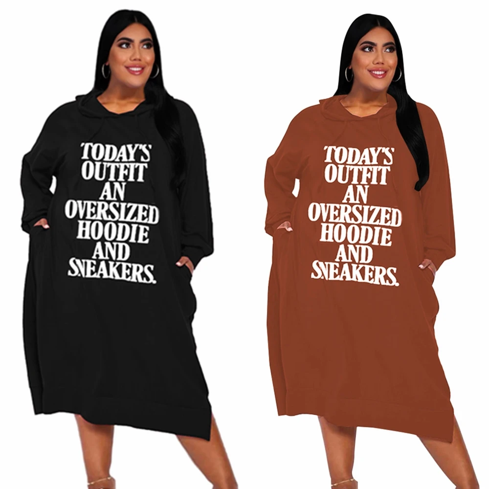 

Somoshein Autumn Hooded Midi Dress 5XL Plus Size Dresses for Women Print Loose Vestidos Woman Clothes Wholesale Dropshipping