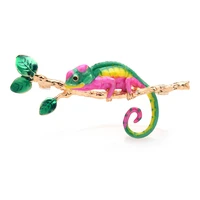 wulibaby enamel gecko brooches for women 4 color climbing tree lizard animal brooch pins gifts