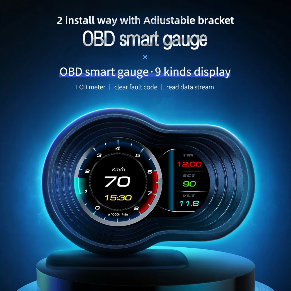 

F9 OBDHUD Head Up Display Auto Display OBD2 Smart Car HUD Gauge Digital Odometer Security Alarm Water&Oil temp RPM brake te