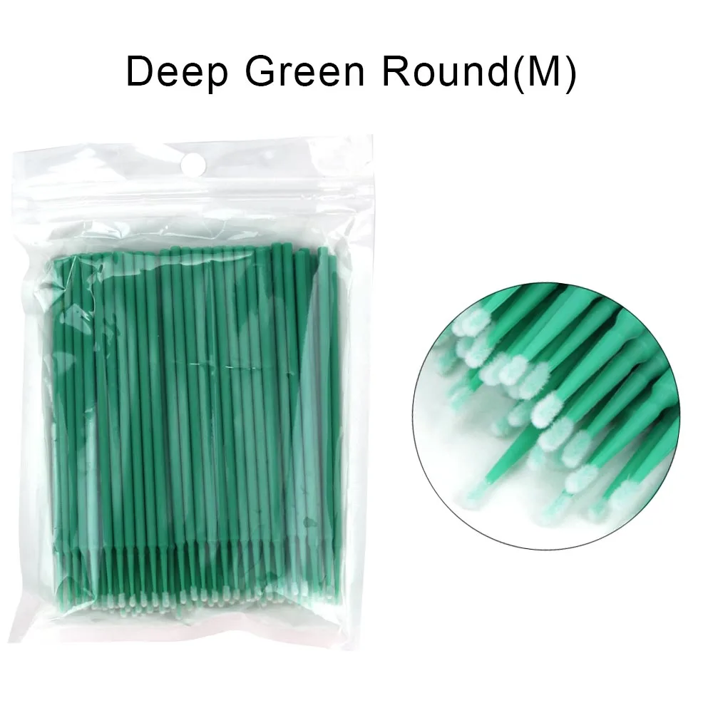 100pcs green 100/500/1000 шт/партия микрощетки для наращивания ресниц ватный тампон клей для ресниц щеточки одноразовые аппликаторы палочки инструменты для макияжа - Цвет: 100pcs green