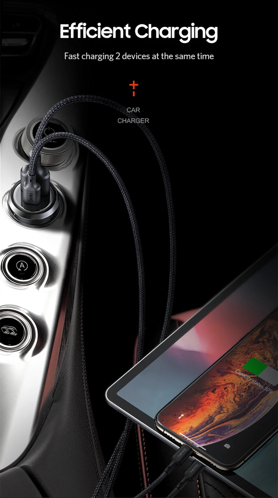 Benks Car Charger Dual Port PD QC 4.0 30W Type C Fast Charging Charger Quick Charge 3.0 For iphone 11 Pro Sumsung Huawei Xiaomi