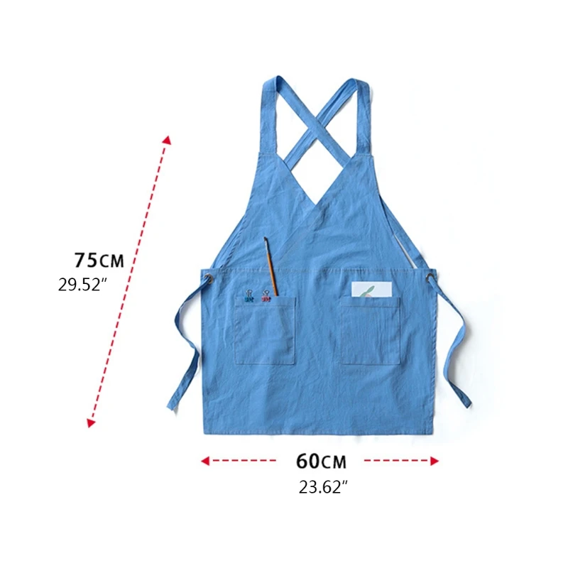 

Wrap Front V-Neck Canvas Apron with Front Pockets Adjustable Cross Back Kitchen Bib for DIY Painting Cooking Baking