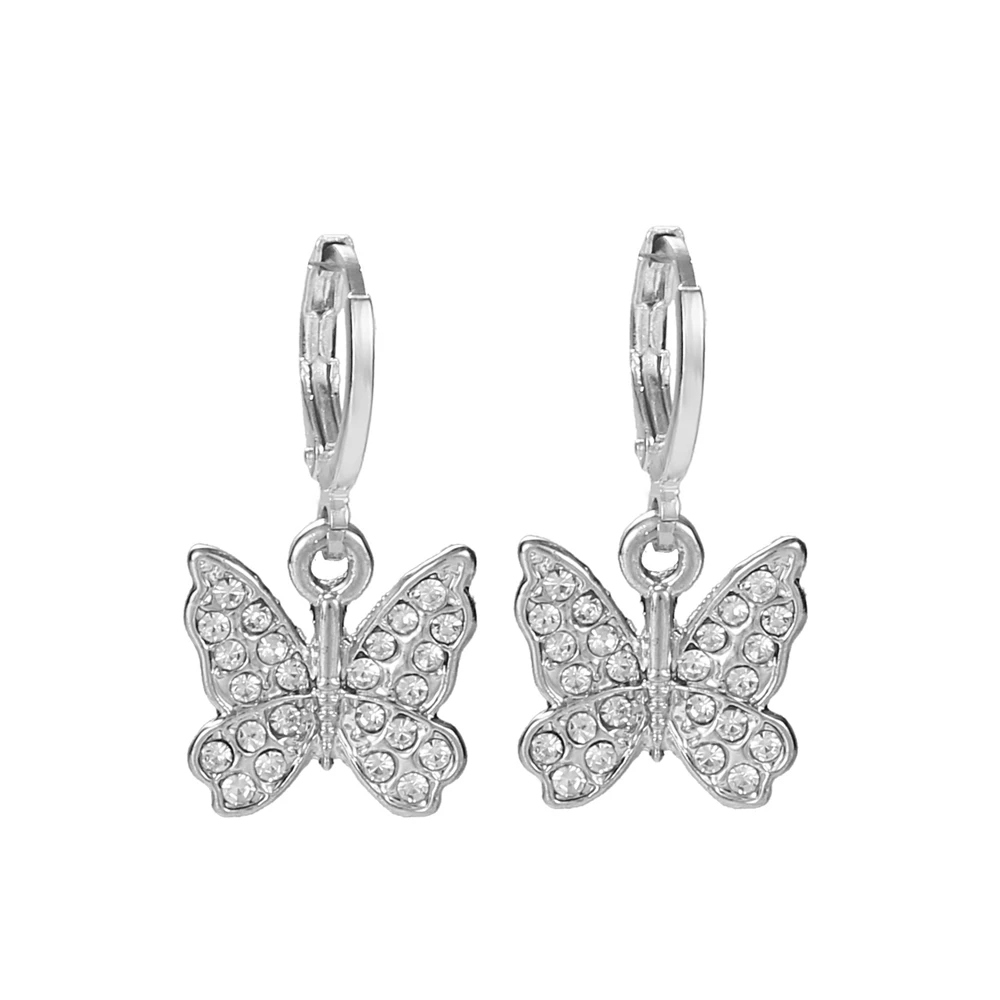 

Ethnic Fashion Crystal Butterfly Drop Hoop Hanging Earrings for Women Elegant Girl Earring Stylish Jewelry Personality Gift