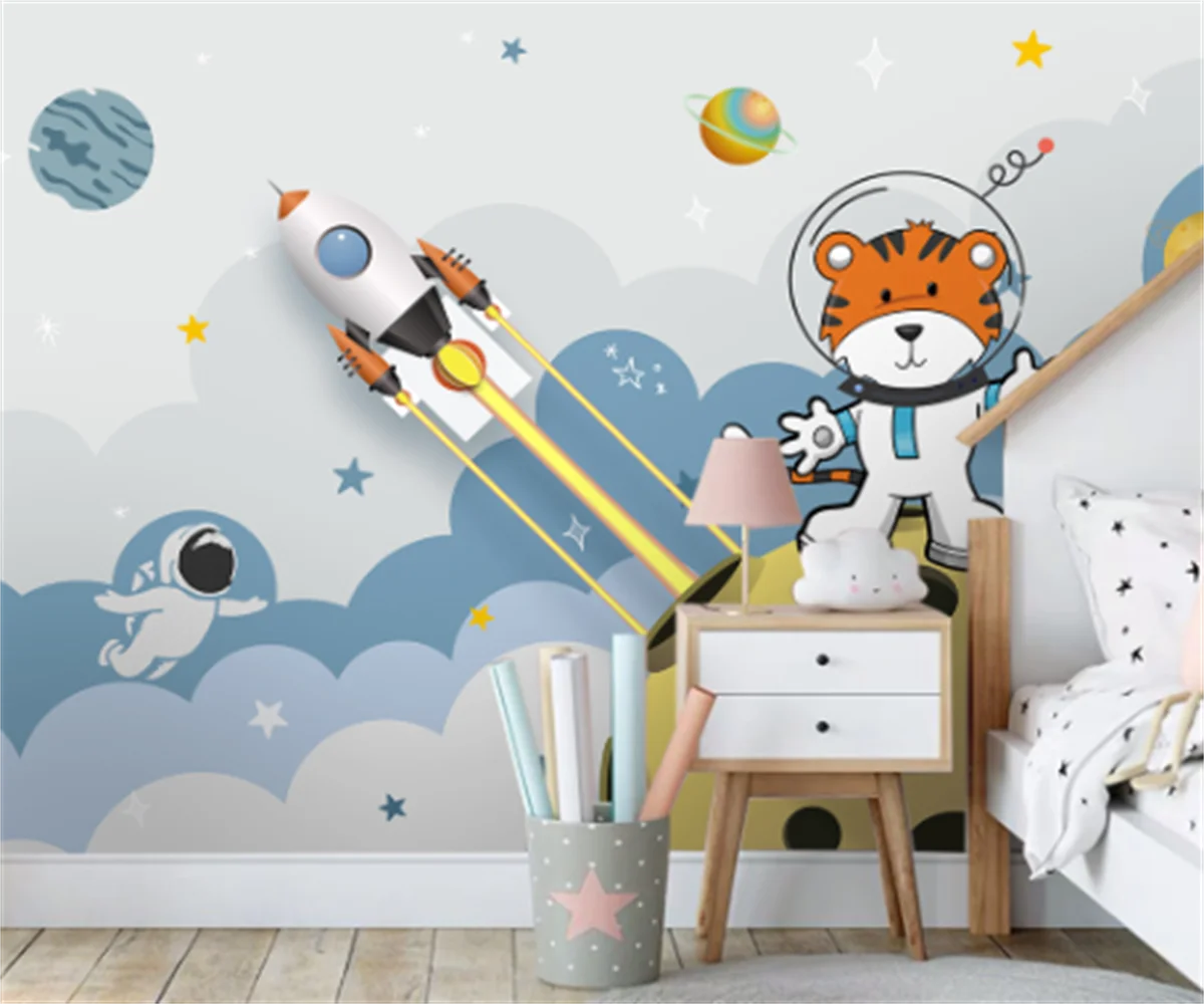 

Customized modern minimalist 3D hand-painted abstract cartoon space planet children's room background wallpaper mural papier
