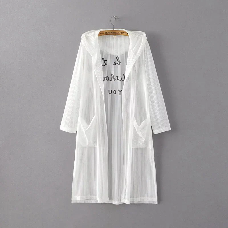 Женский Тренч с блестками Тонкий пляжный капюшоном | Женская одежда