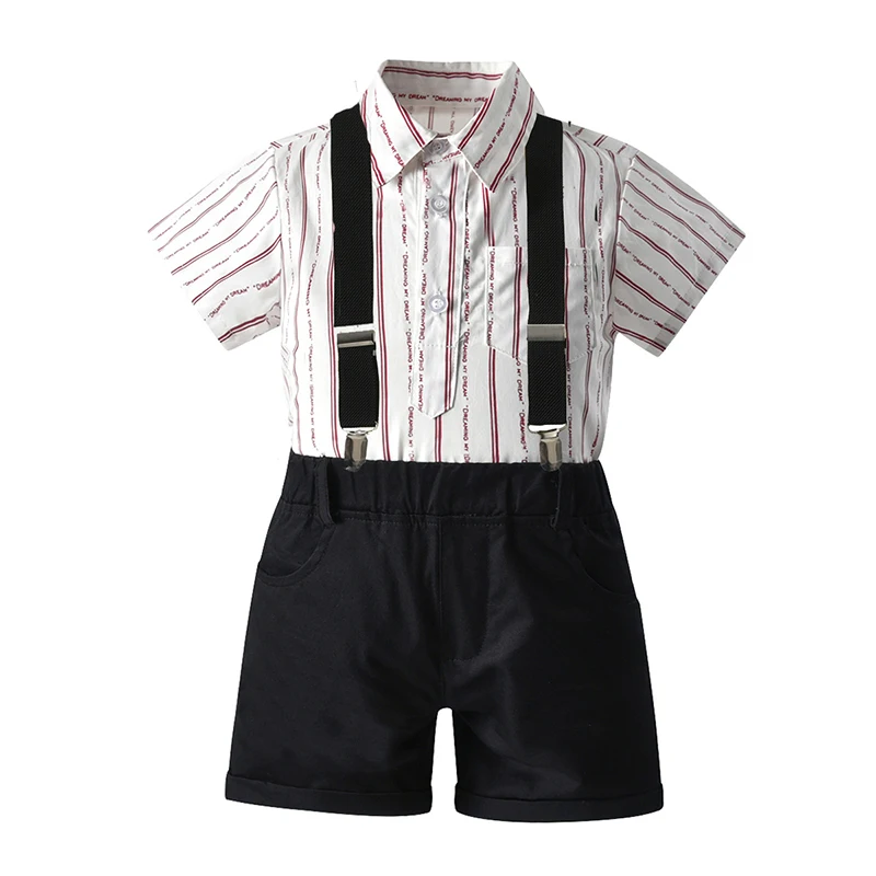 

Летний костюм для мальчиков, рубашка с коротким рукавом + шорты на бретелях, комплект из 3 предметов, одежда для маленьких мальчиков, детский ...