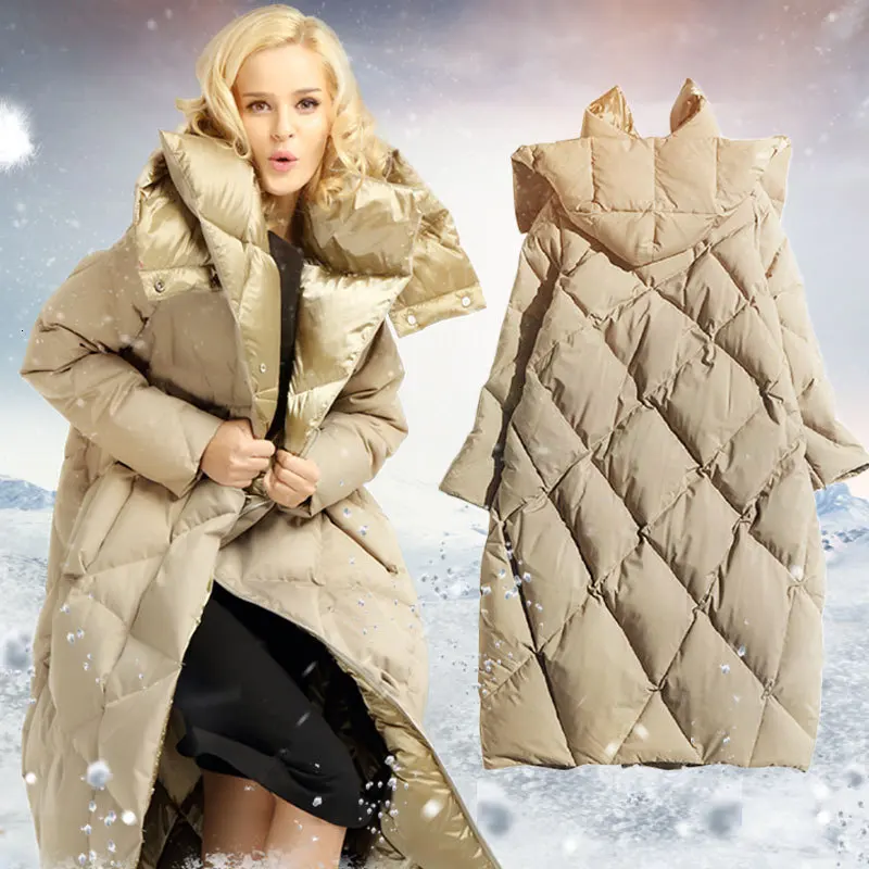 Новые Зимние виды Cocon Capuchon Donsjack женские белые Ganzendons Jas Warme Long|Женские пуховики| |