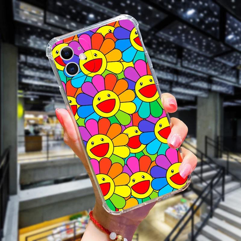hot luxury brand smiley sun flower soft tpu phone case for iphone 12 mini 7 6 8plus x xs xr max 11 pro shockproof fashion cover free global shipping