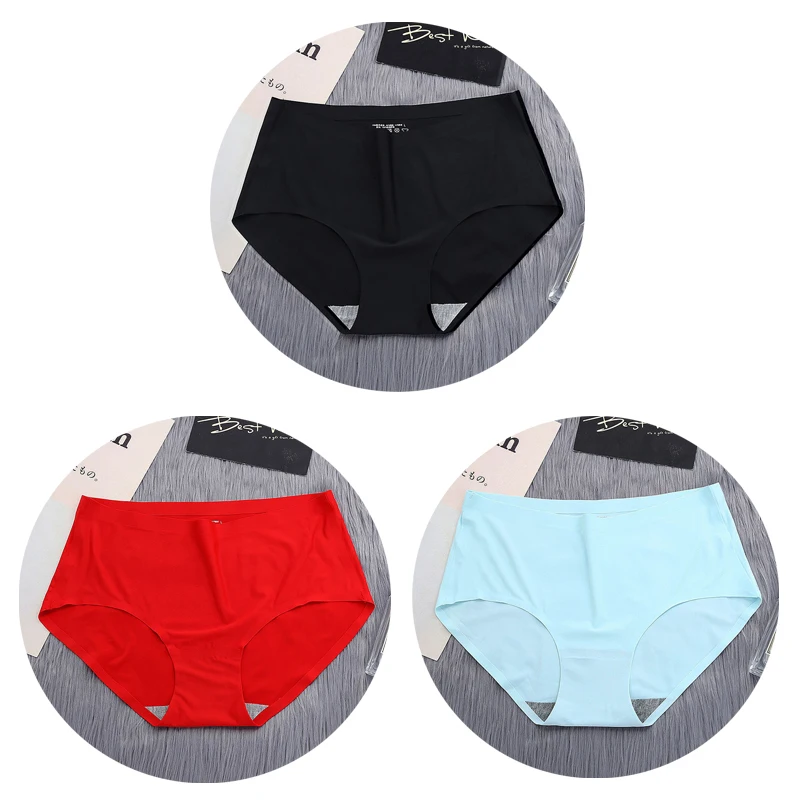 NK50-BK-RE-BL-3PCS OLN женские трусики бесшовные, сексуальные стринги ледяные шелковистые Нижнее белье Женские одноцветные модные трусы со средней талией Горячая Распродажа - Цвет: NK50-BK-RE-BL-3PCS