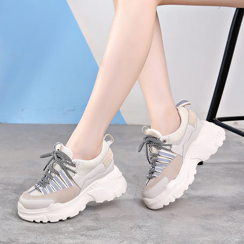 High quality autumn sports shoes women thick bottom Korean version of sponge cake increased leather female running ZZ-229 | Спорт и