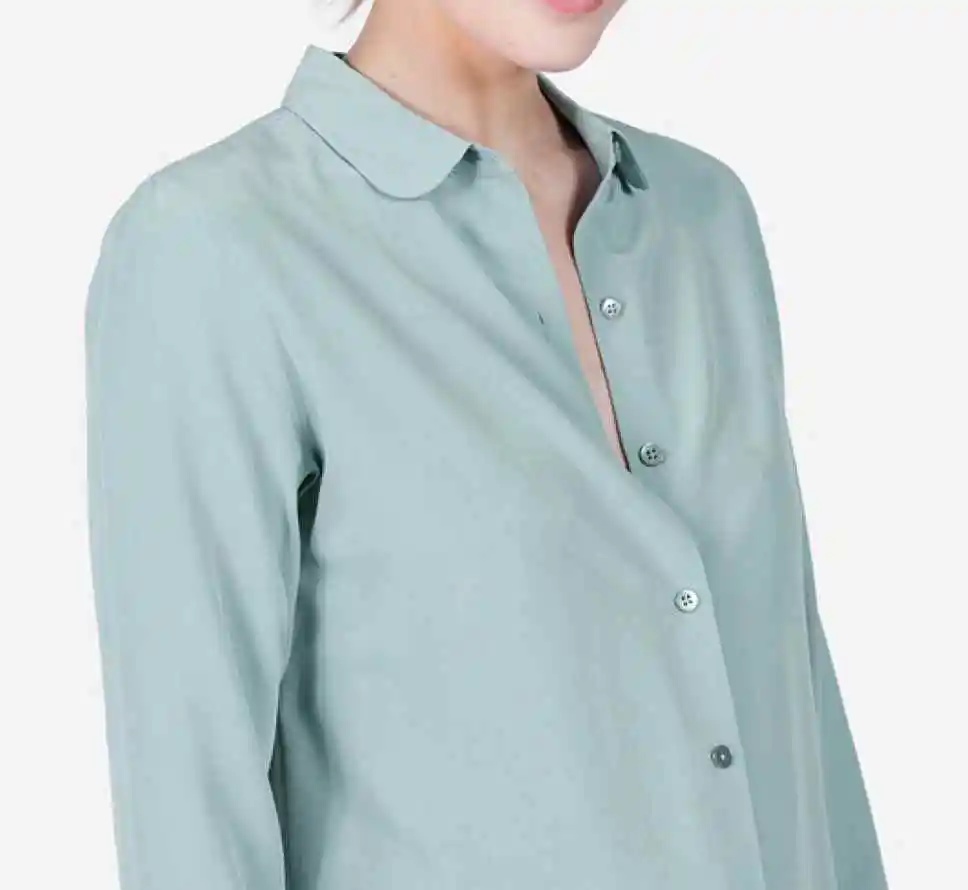

100% Silk Doll Collar Shirt Lake Water Green Peter Pan Collar Sand Washed Silk Shirt