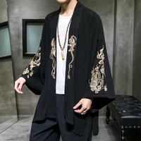 2020 fashion costume embroidery hanfu men chinese style linen robe cardigan jacket oversized kimono 5xl ancient coat male