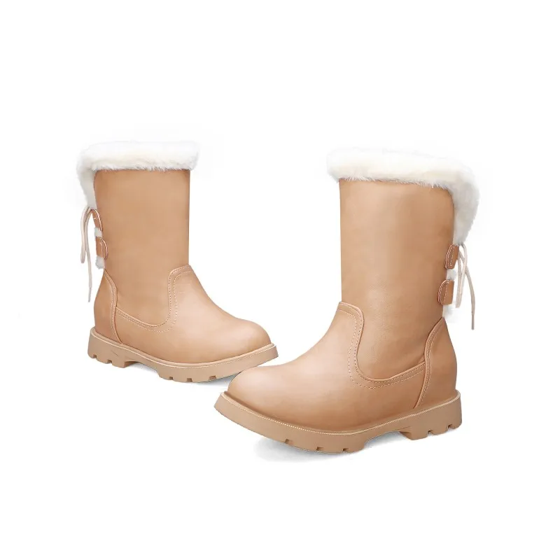 Большие модные плюшевые ботинки со шнуровкой простые и пушистые короткие