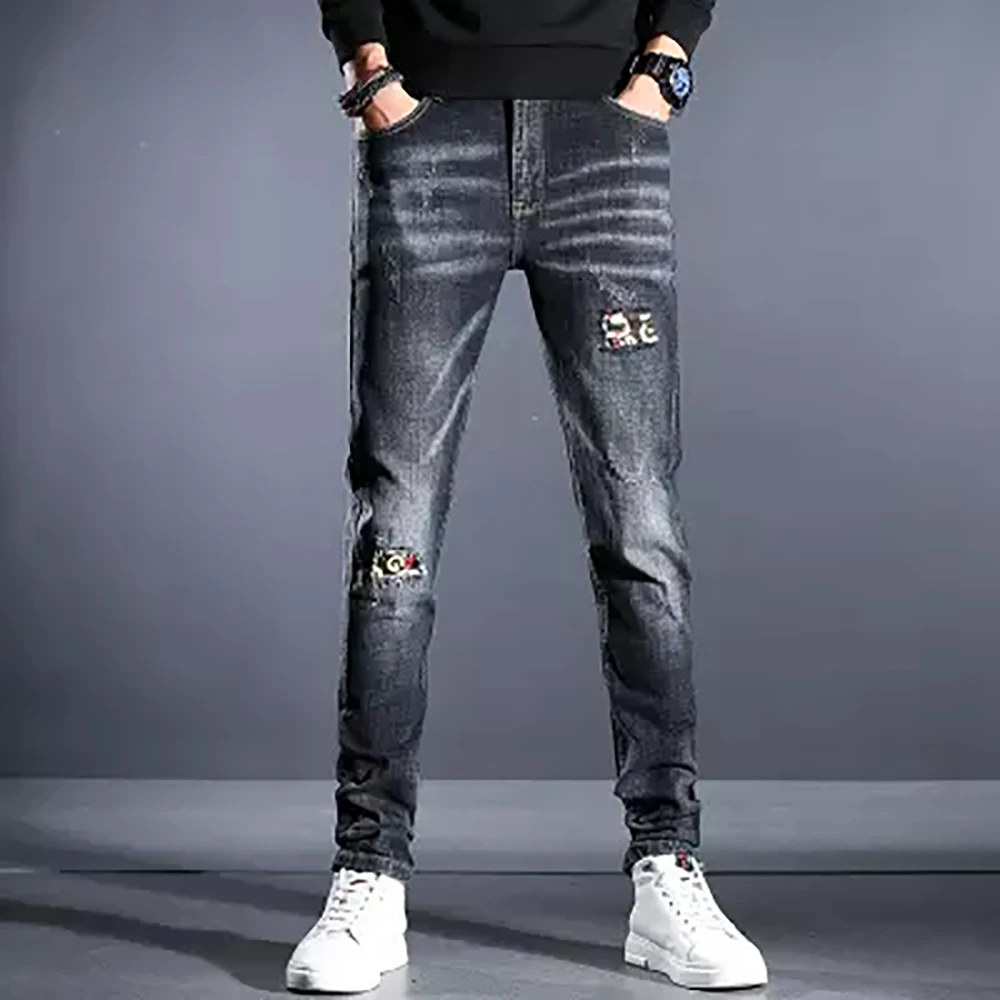 

New Autumn Jeans Men's Pants Slim Elastic Cute Fashion Business Classic Trousers Style Winter Male Clothing