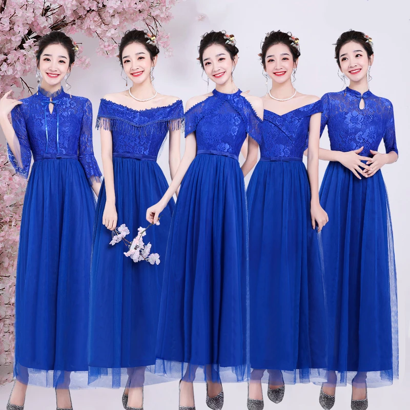 Винтажное платье подружки невесты Королевского синего цвета элегантное женское